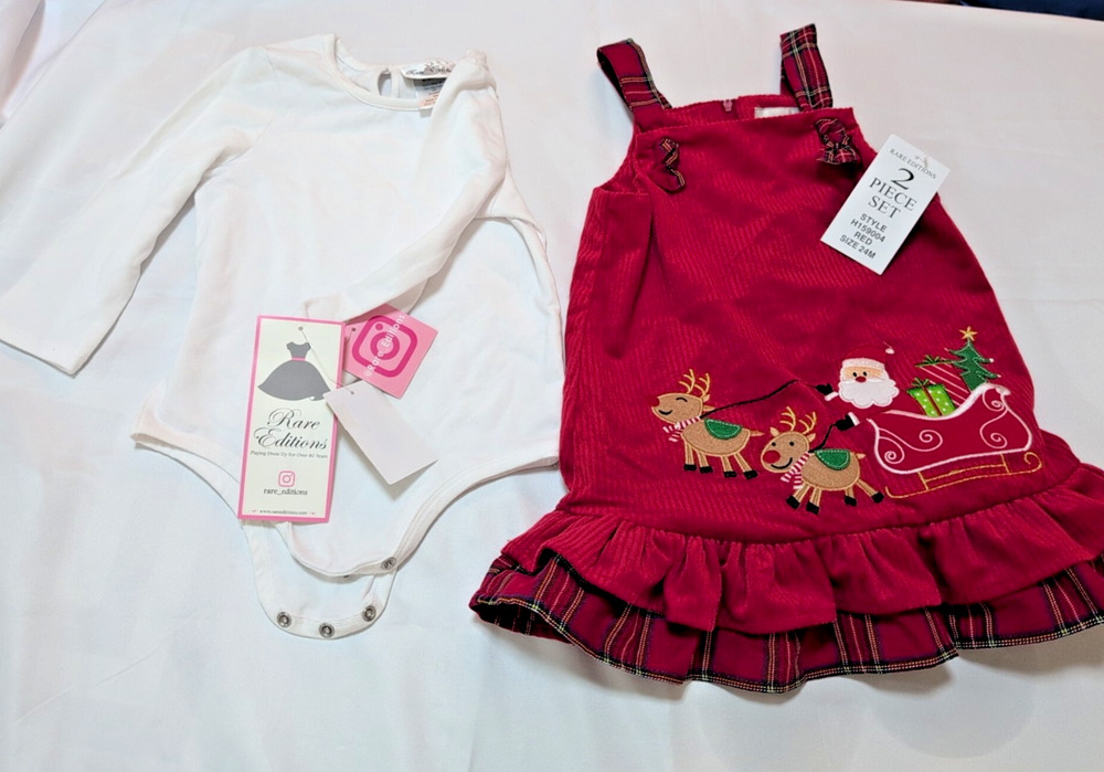 Rare Editions Brand 24 mnths NWT 2 pc Xmas red jumper set bow plaid msrp $38